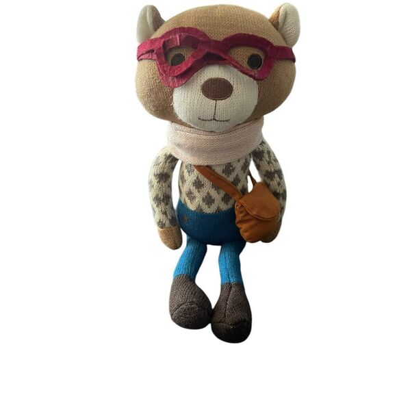 The Peanutshell Multicolor Charlie the Bear Plush Knit Glasses Stuffed Animal - Picture 1 of 12